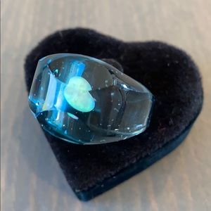 Blue glass ring with opal inside. Brand new!